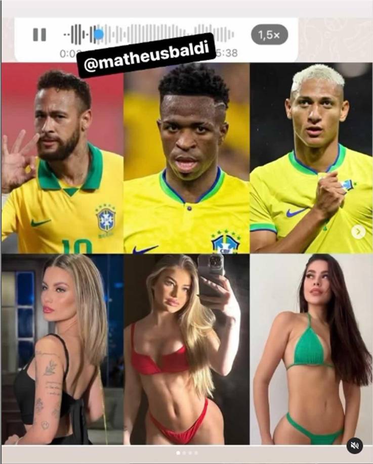 La ‘bomba’ la soltó el periodista y presentador brasileño Matheus Baldi, quien dio a conocer todos los detalles de la juerga con mujeres montada Neymar, Vinicius y Richarlison. “No fue tanto el empate de la selección brasileña con Venezuela lo que se volvió tema en Cuiabá, sino una posible ‘fiesta’ de algunos jugadores que habría ocurrido el jueves 12”, dice el comunicador.