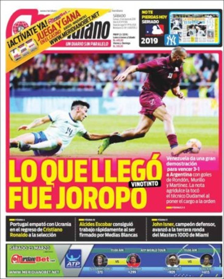 La prensa de Venezuela destacó el triunfo de su selección.