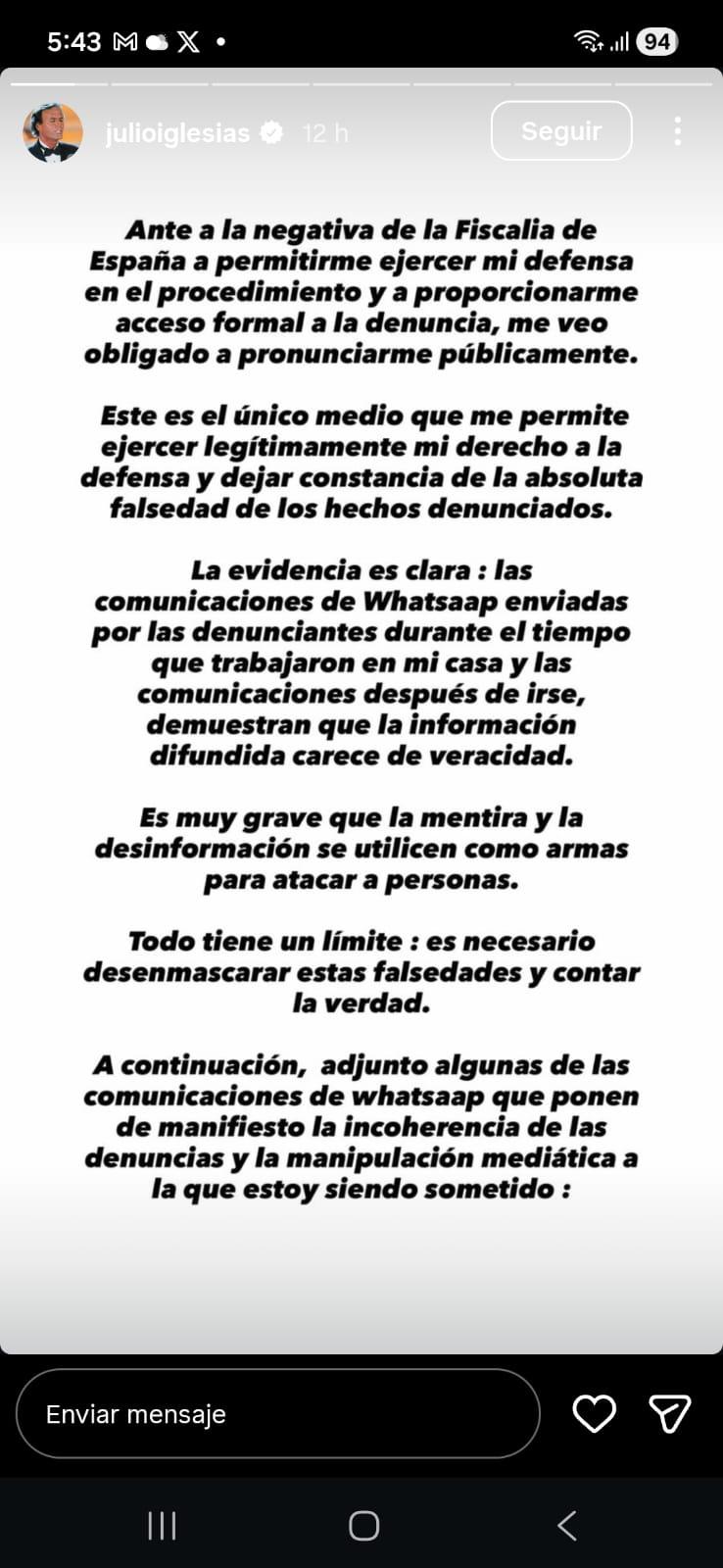 Iglesias publica mensajes de sus empleadas para demostrar su inocencia