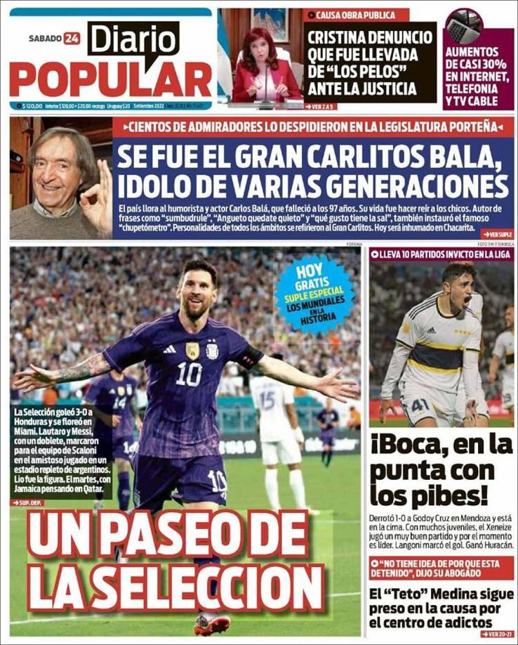 Diario Popular - “Un paseo de la Selección”. “Goleó 3-0 a Honduras y se floreó en Miami”.