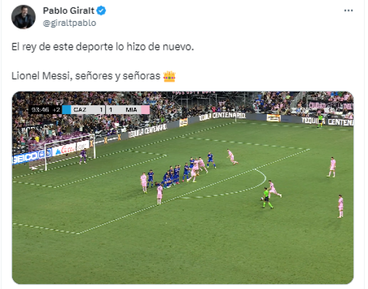  Pablo Giralt, periodista argentino: “El rey de este deporte lo hizo de nuevo.Lionel Messi, señores y señoras”.