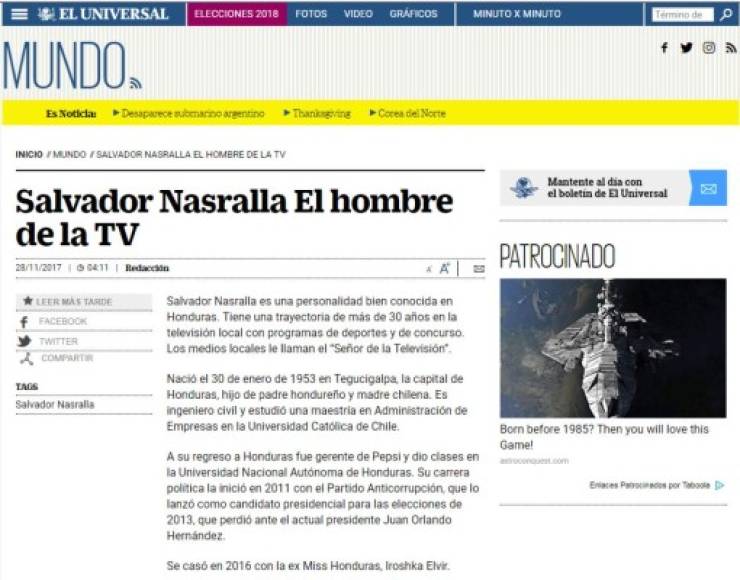 El diario mexicano El Universal también destacó la experiencia laboral de Nasralla.