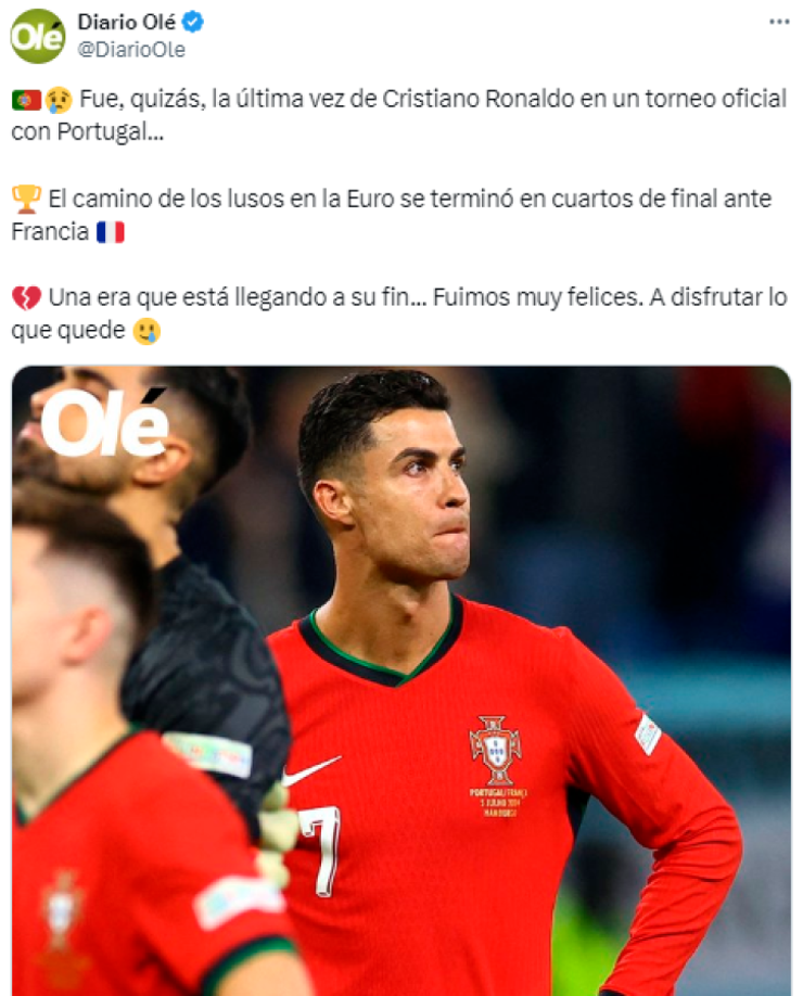 Los medios argentinos resaltaron que podría ser la última Euro de Cristiano.