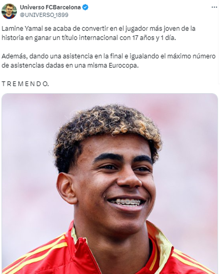 Las redes sociales se rindieron ante Lamine Yamal tras su actuación durante la Eurocopa 2024.