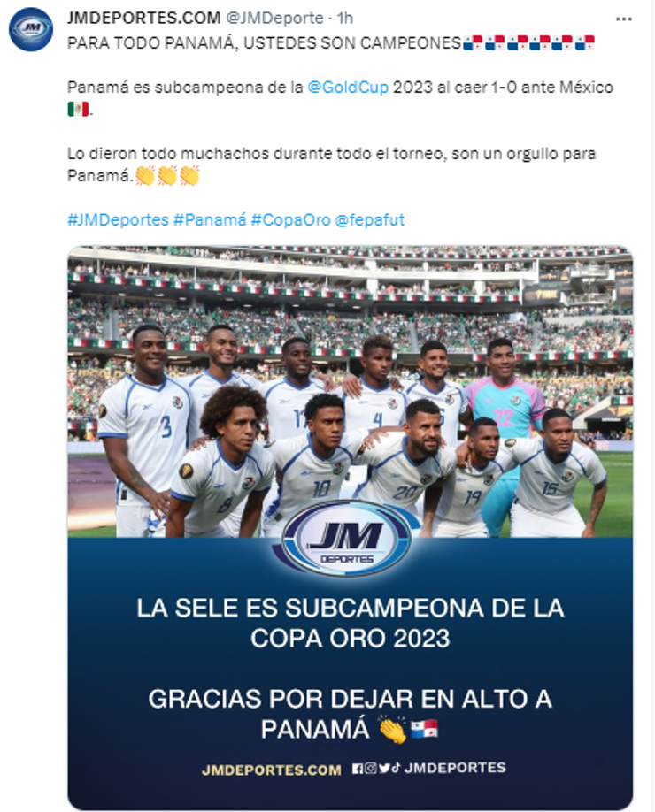 JMDeportes: “PARA TODO PANAMÁ, USTEDES SON CAMPEONES”.