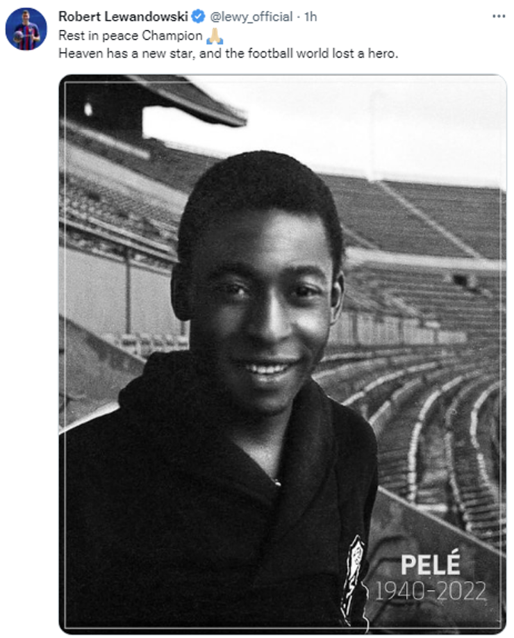  Lewandowski, uno de los mejores goleadores del mundo de los últimos tiempos, indicó: “Descanse en paz Campeón. El cielo tiene una nueva estrella”.