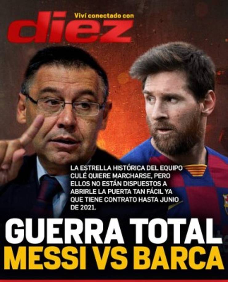 Diario Diez (Honduras) - 'Guerra total. Messi vs Barça'.