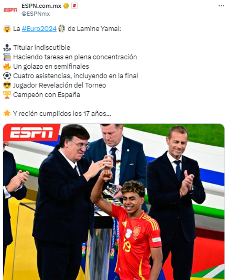 Los medios se rindieron ante la Eurocopa 2024 que hizo Lamine Yamal.