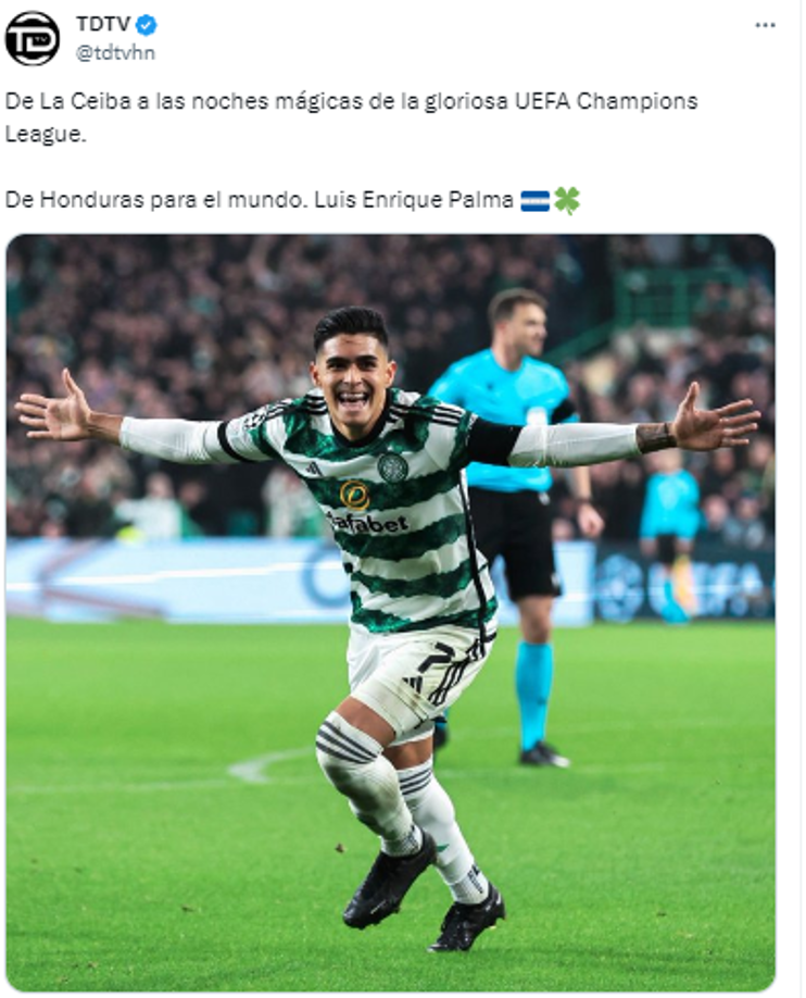 TDTV: “De La Ceiba a las noches mágicas de la gloriosa UEFA Champions League. De Honduras para el mundo. Luis Enrique Palma”.