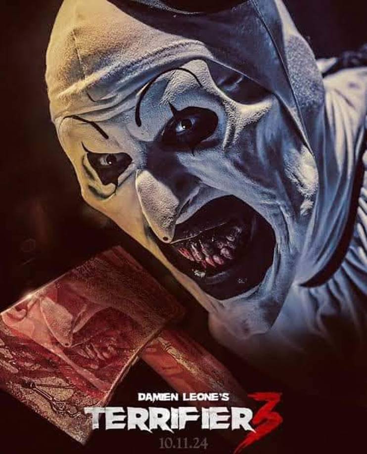 Terrifier 3 es una planeada cinta de horror, dirigida nuevamente por Damien Leone, seguirá el camino sangriento del temible Art the Clown, quien, tras haber sido resucitado tras la masacre en Miles County, ha regresado para seguir cobrando víctimas en la noche de Halloween. Estrena el 11 de octubre en los EUA. 