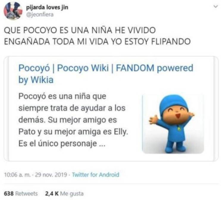 La controversia nació en Twitter ya que la página de Pocoyó en Wiki en la aseguraba que el personaje animado en realidad es una niña, y no un niño como se creía.