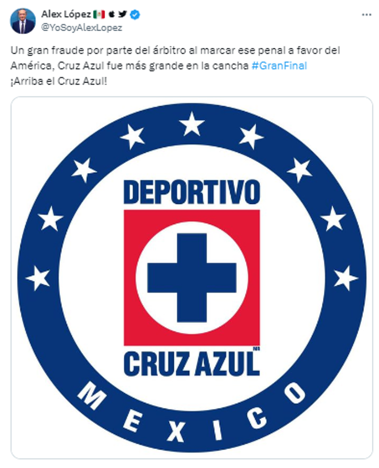“Un gran fraude por parte del árbitro al marcar ese penal a favor del América, Cruz Azul fue más grande en la cancha”.