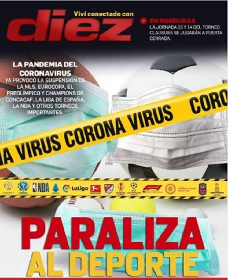 Diario Deportivo Diez de Honduras - 'Paraliza al deporte'.
