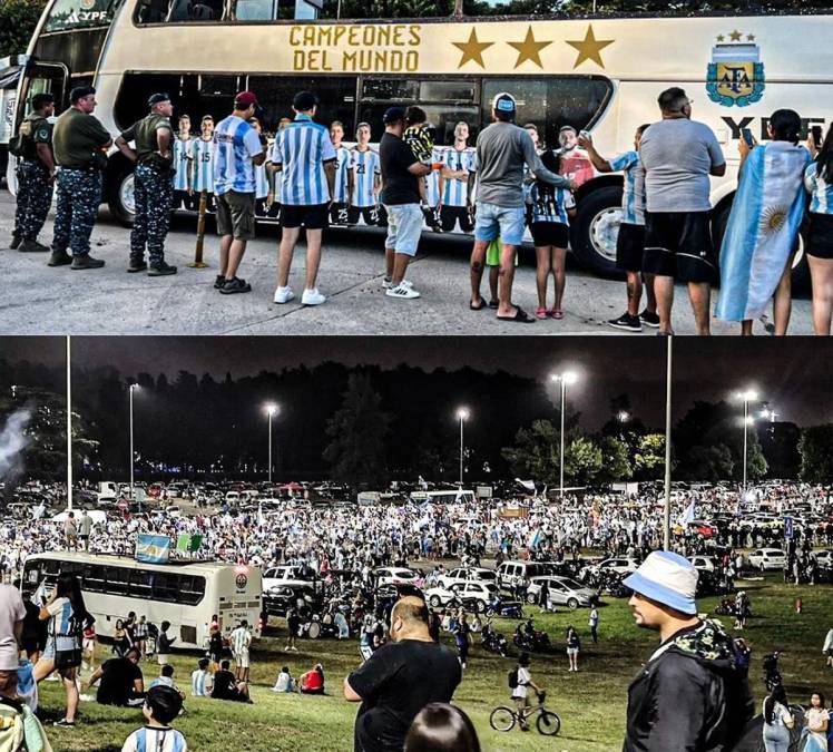 Decenas de miles de aficionados esperaron la llegada de la selección argentina para continuar los festejos por la tercera estrella mundial de la Albiceleste.