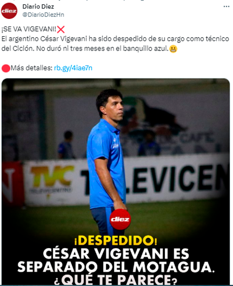 Diario DIEZ: “No duró ni tres meses en el banquillo azul”.