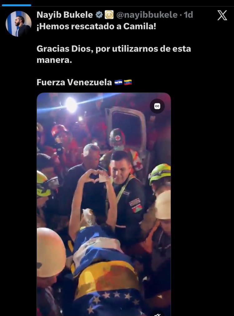 ¡Hemos rescatado a Camila!:  salvadoreños rescatan a joven  soterrada junto a su perrita en Venezuela