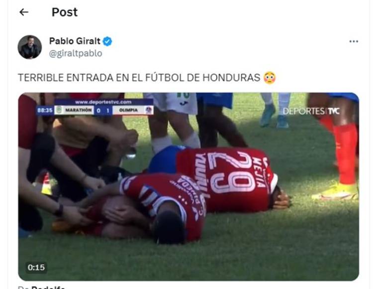 El periodista argentino Pablo Giralt: “Terrible entrada en el fútbol de Honduras”, señaló.