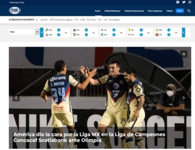 Fox Sports - “América dio la cara por la Liga MX en la Liga de Campeones Concacaf ante Olimpia“.