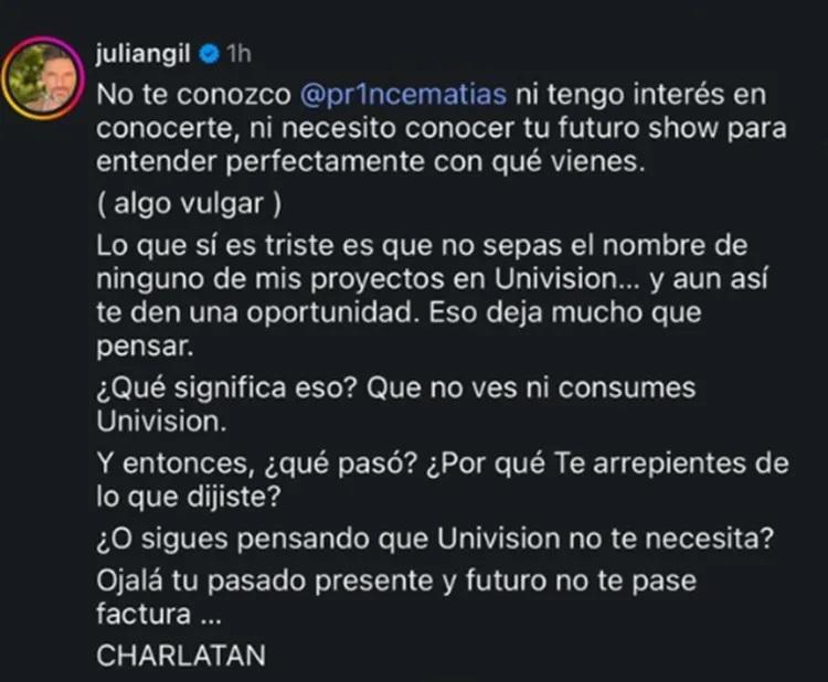 Julián Gil envía mensaje a Alofoke tras burlas hacia él: Charlatán