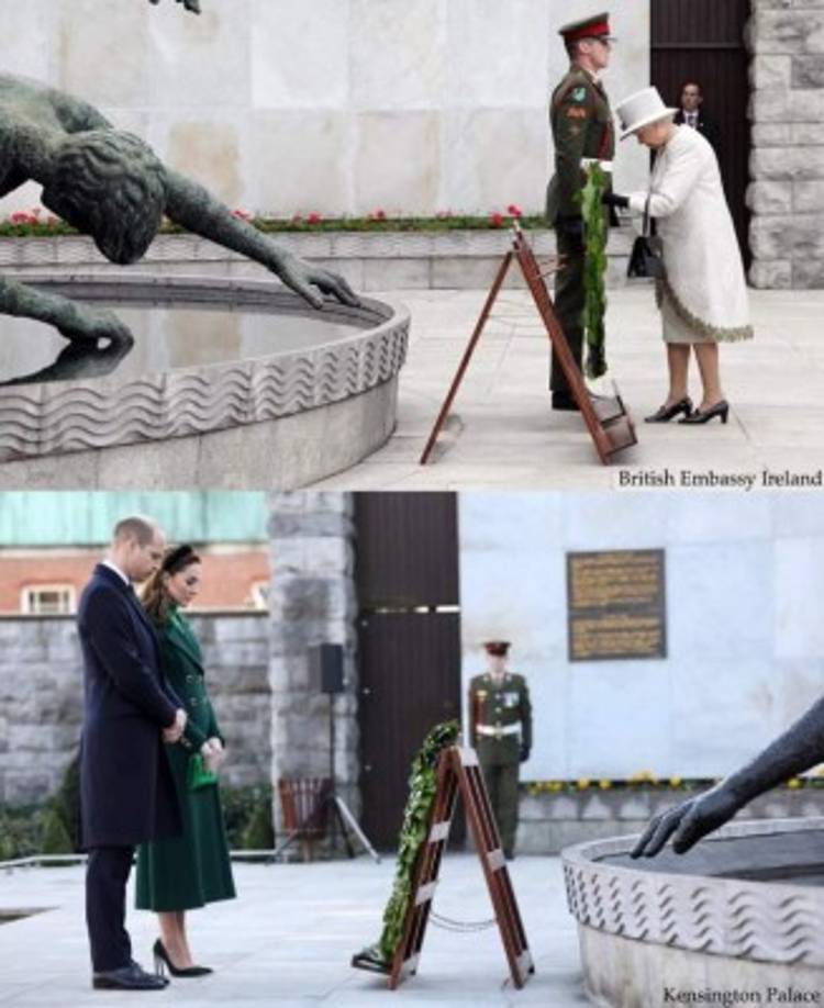 El duque y la duquesa de Cambridge visitaron el Jardín del Recuerdo de Dublín, donde presentaron sus respetos a quienes dieron su vida por la libertad irlandesa. La visita de los futuros reyes se da nueve años después que la Isabel II en 2011, la primera vez que un monarca británico viajó a la República de Irlanda desde la gira real de 1911 realizada por el abuelo de la Reina George V.