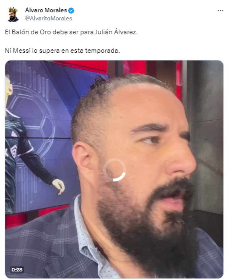 Álvaro Morales de ESPN, conocido por ser un periodista Anti Messi se pronunció: “El Balón de Oro debe ser para Julián Álvarez. Ni Messi lo supera en esta temporada”.