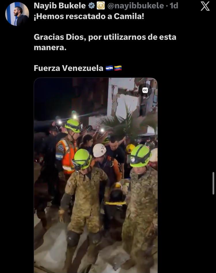 ¡Hemos rescatado a Camila!:  salvadoreños rescatan a joven  soterrada junto a su perrita en Venezuela