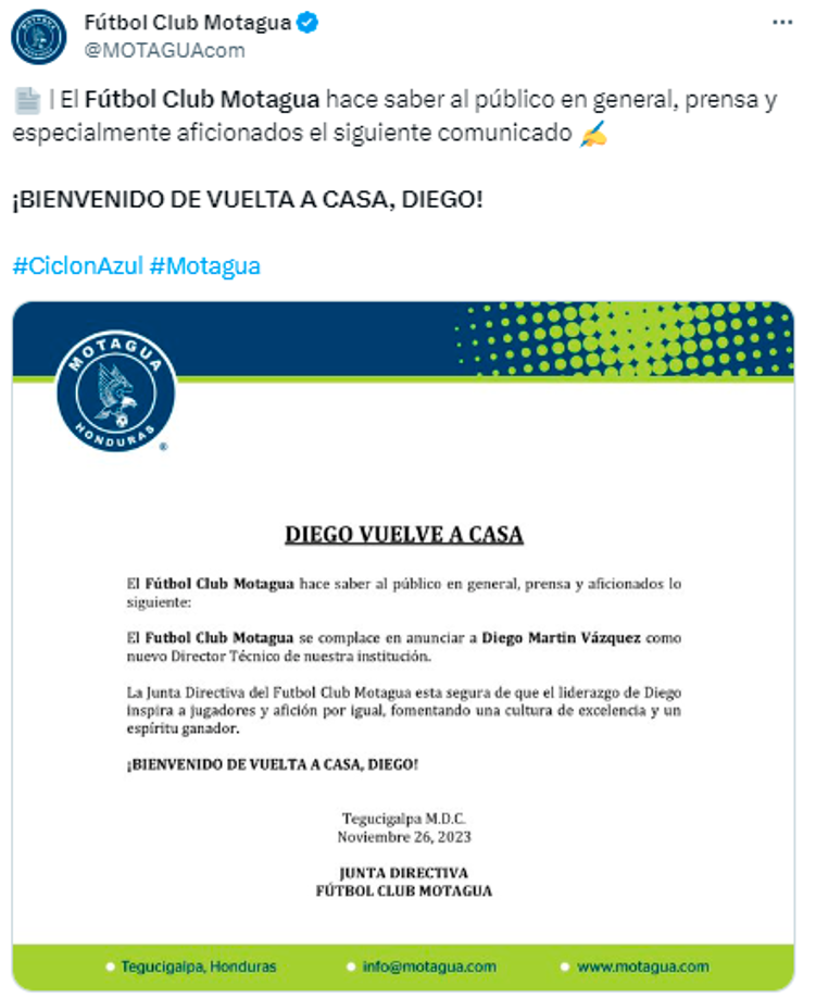 Y así informaron el regreso del estratega de Vázquez: “¡BIENVENIDO DE VUELTA A CASA, DIEGO!”