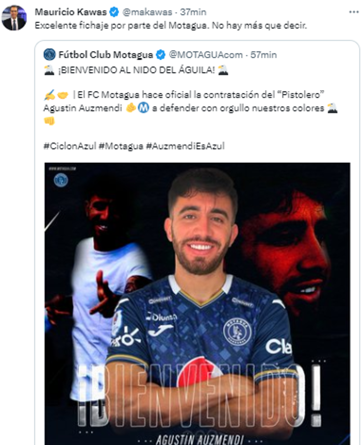 Mauricio Kawas: “Excelente fichaje por parte del Motagua. No hay más que decir”.