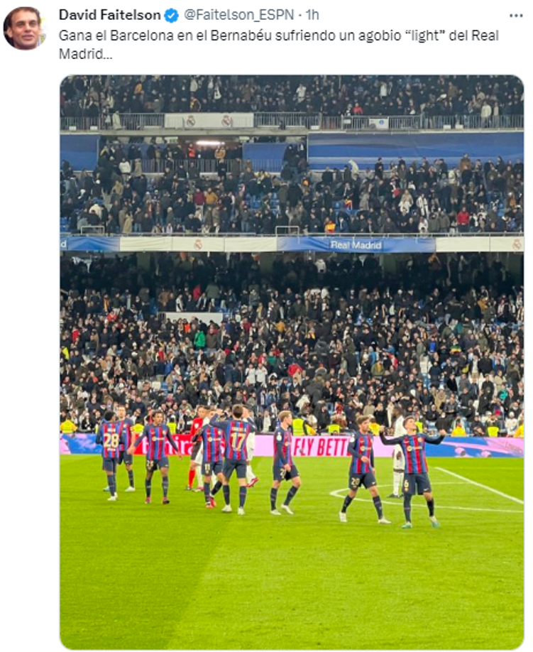 David Faitelson de ESPN: “Gana el Barcelona en el Bernabéu sufriendo un agobio “light” del Real Madrid...”