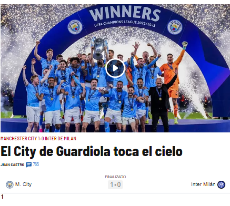 Diario Marca de España: “El City de Guardiola toca el cielo”.