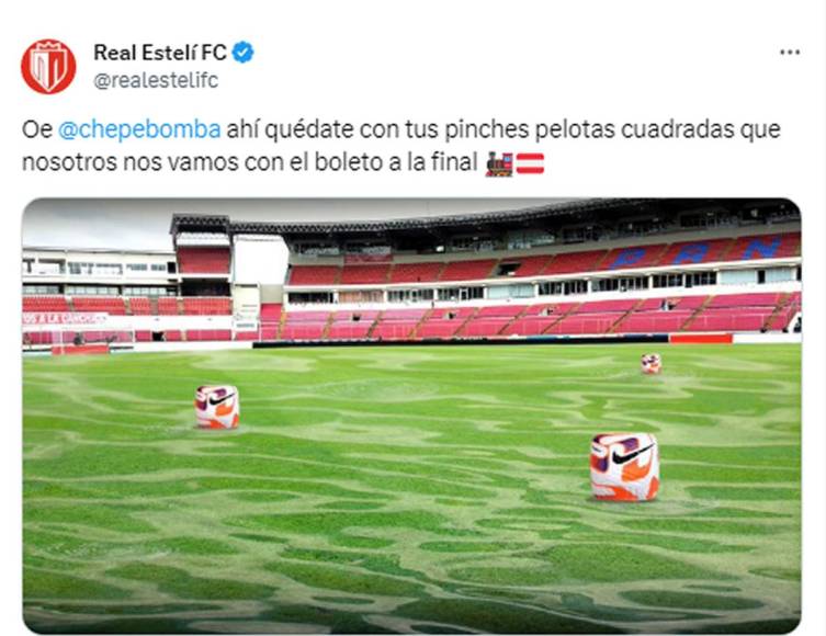En X, antes Twitter, el Real Estelí se acordó de ‘Chepe Bomba’: “Ahí quédate con tus pinches pelotas cuadradas que nosotros nos vamos con el boleto a la final” de la Copa Centroamericana 2023 de la Concacaf.