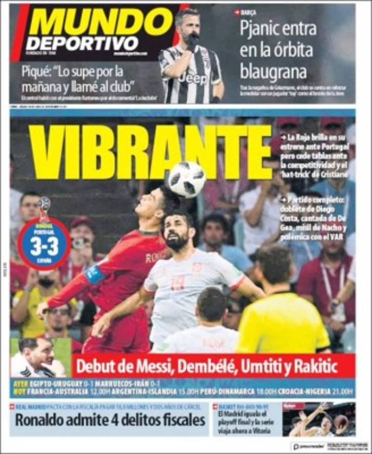 Mundo Deportivo de Cataluña no quiso mencionar a Cristiano, pero se fue con la foto del portugués.