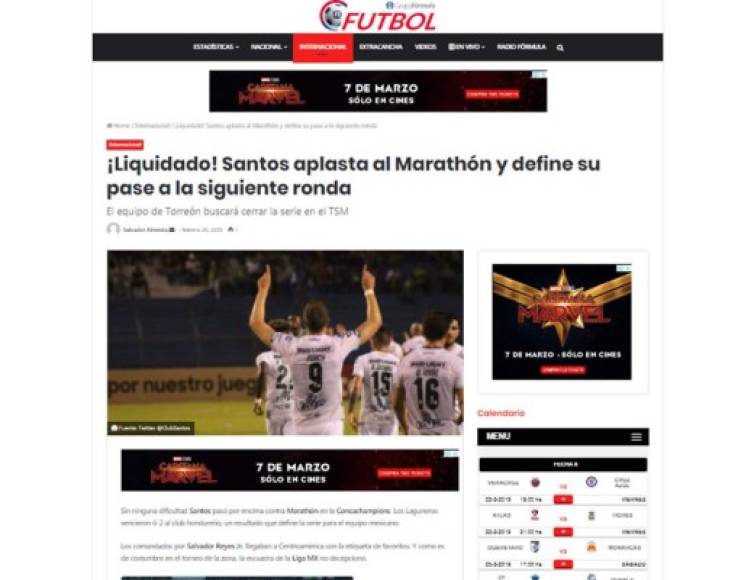 RadioFórmula - '¡Liquidado! Santos aplasta al Marathón y define su pase a la siguiente ronda'. 'El equipo de Torreón buscará cerrar la serie en el TSM'.