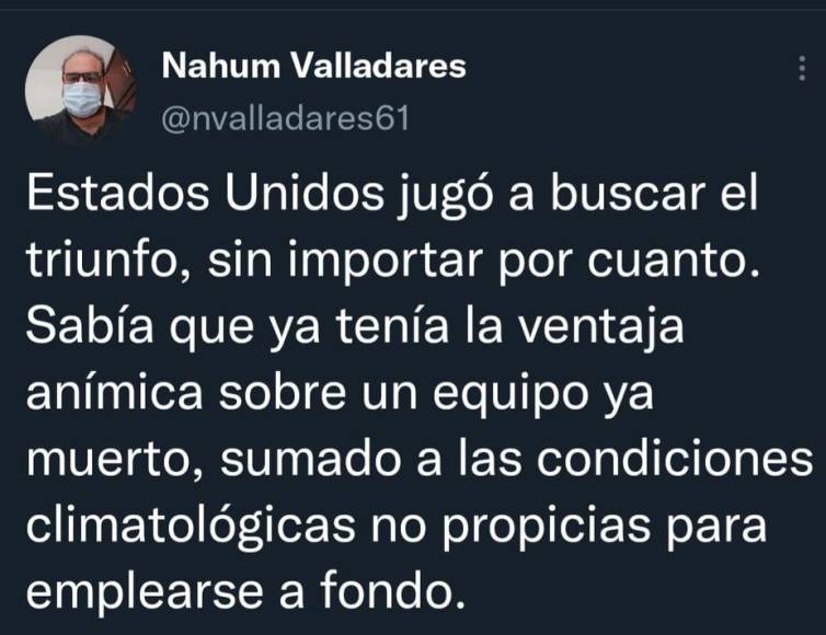 El periodista Nahúm Valladares dio su punto de vista en su cuenta oficial de Twitter.