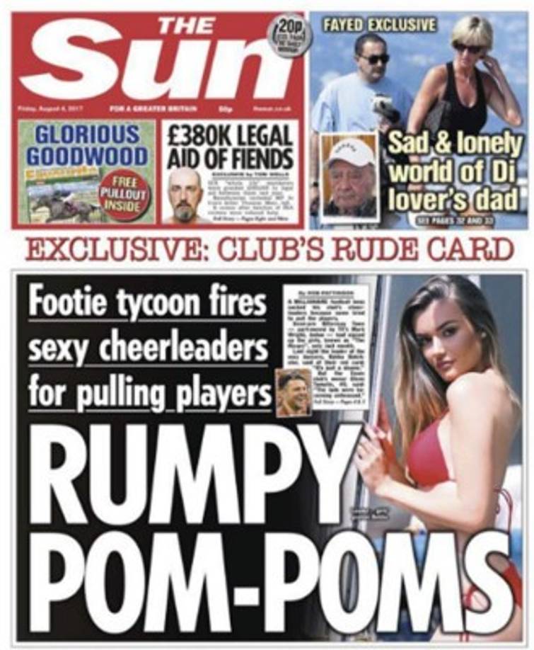 El diario The Sun fue quien sacó la noticia sobre el insólito despido de las bellas porristas.