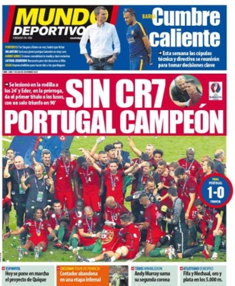 La portada de Mundo Deportivo, también señalan que Portugal la ganó sin Cristiano.