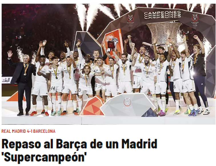 “Repaso al Barcelona de un Madrid ‘Supercampeón’”, publicó Diario Marca de España.