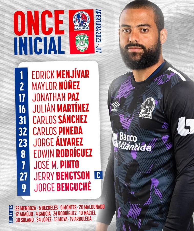 Este es el 11 titular del Olimpia para enfrentar al Marathón.