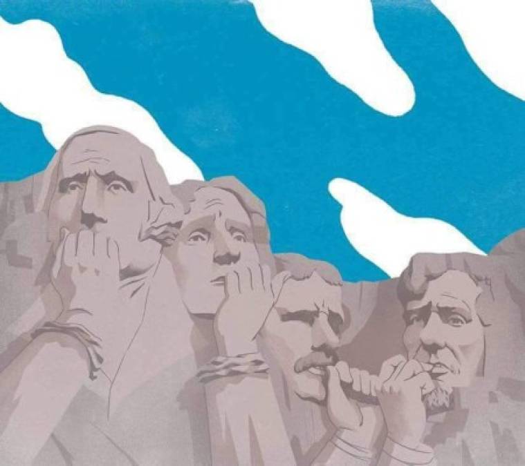 Otro usuario se imagina a los monumentos de los presidentes estadounidenses George Washington, Thomas Jefferson, Theodore Roosevelt y Abraham Lincoln comiéndose las uñas de los nervios en el Monte Rushmore.