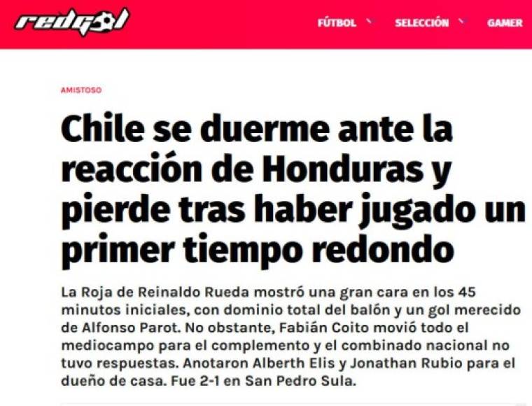 Red Gol de Chile señala que la selección chilena se durmió en la segunda parte.