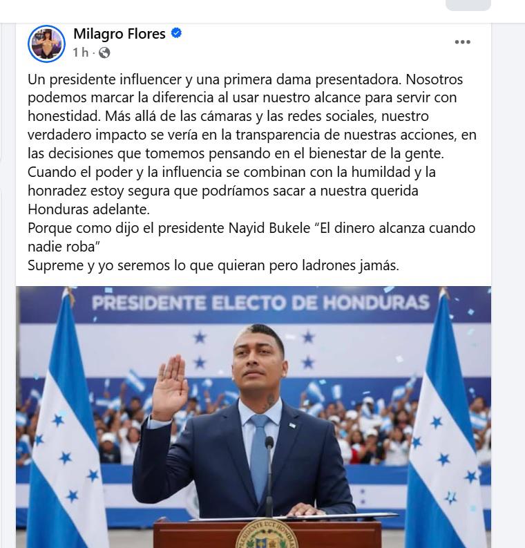 Milagro Flores sorprende con mensaje: Un presidente influencer y una primera dama presentadora
