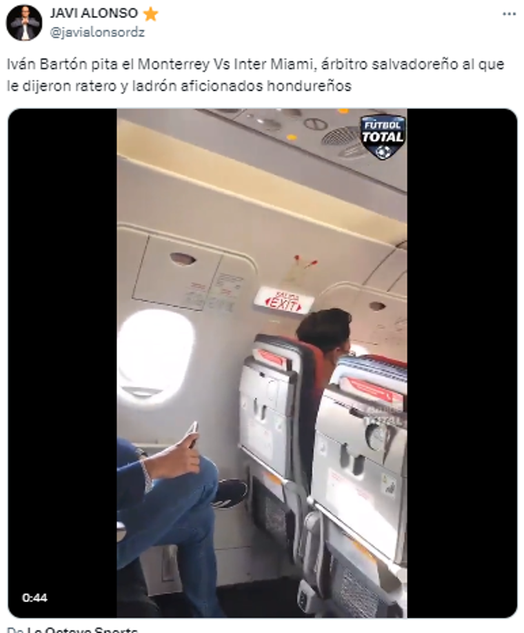 El periodista Javi Alonso: “Iván Bartón pita el Monterrey Vs Inter Miami, árbitro salvadoreño al que le dijeron ratero y ladrón aficionados hondureños”.