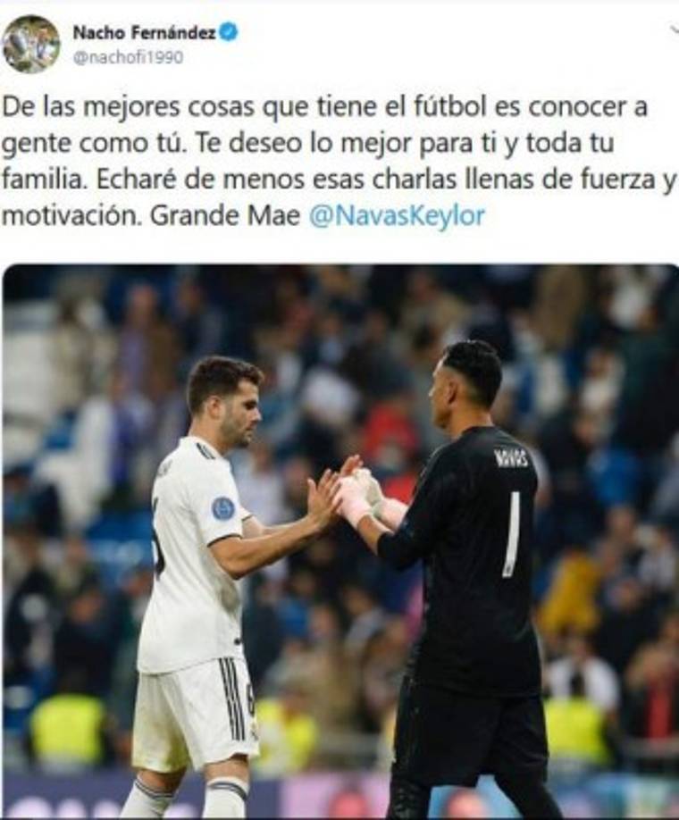 Nacho Fernández: El defensor central fue otro de los que se ha despedido del portero tico Keylor Navas.