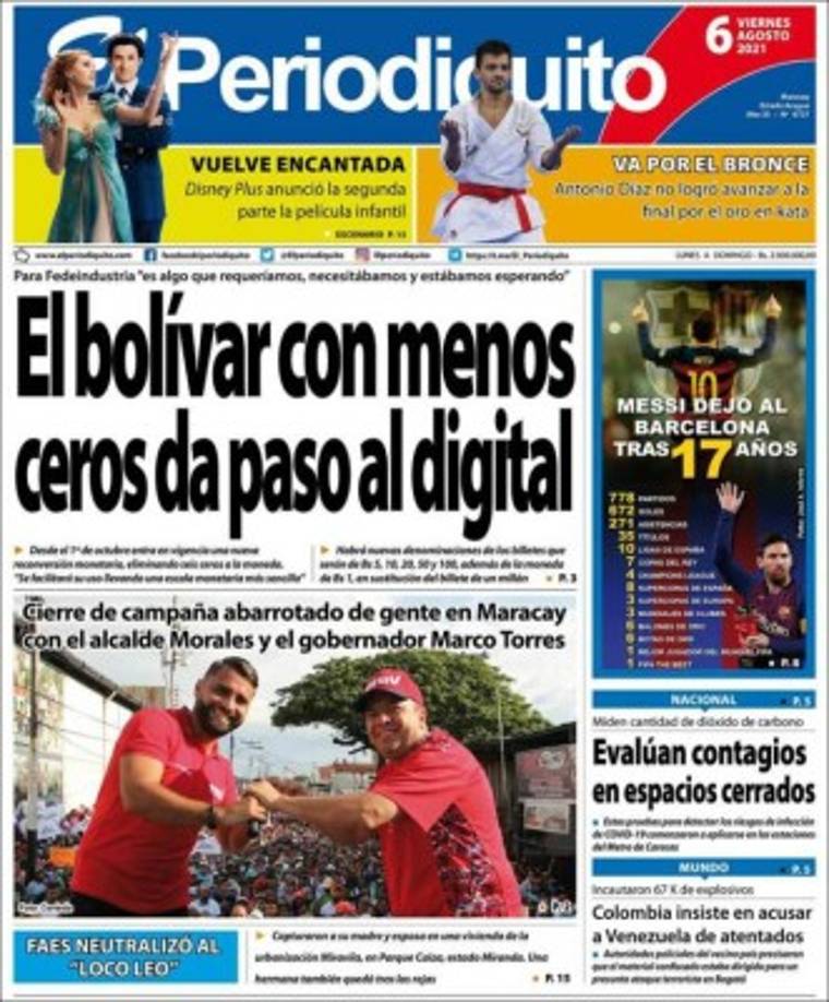 El Periodiquito (Venezuela) - “Messi dejó al Barcelona tras 17 años”.