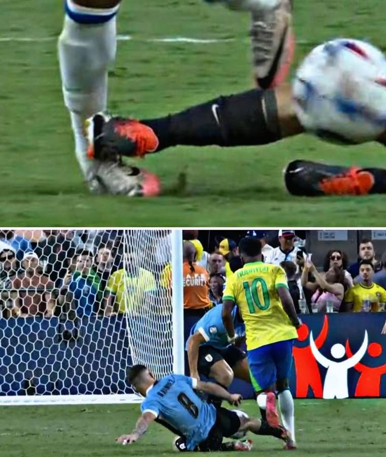 La terrorífica entrada de Nahitan Nández contra Rodrygo que le provocó la expulsión al uruguayo.