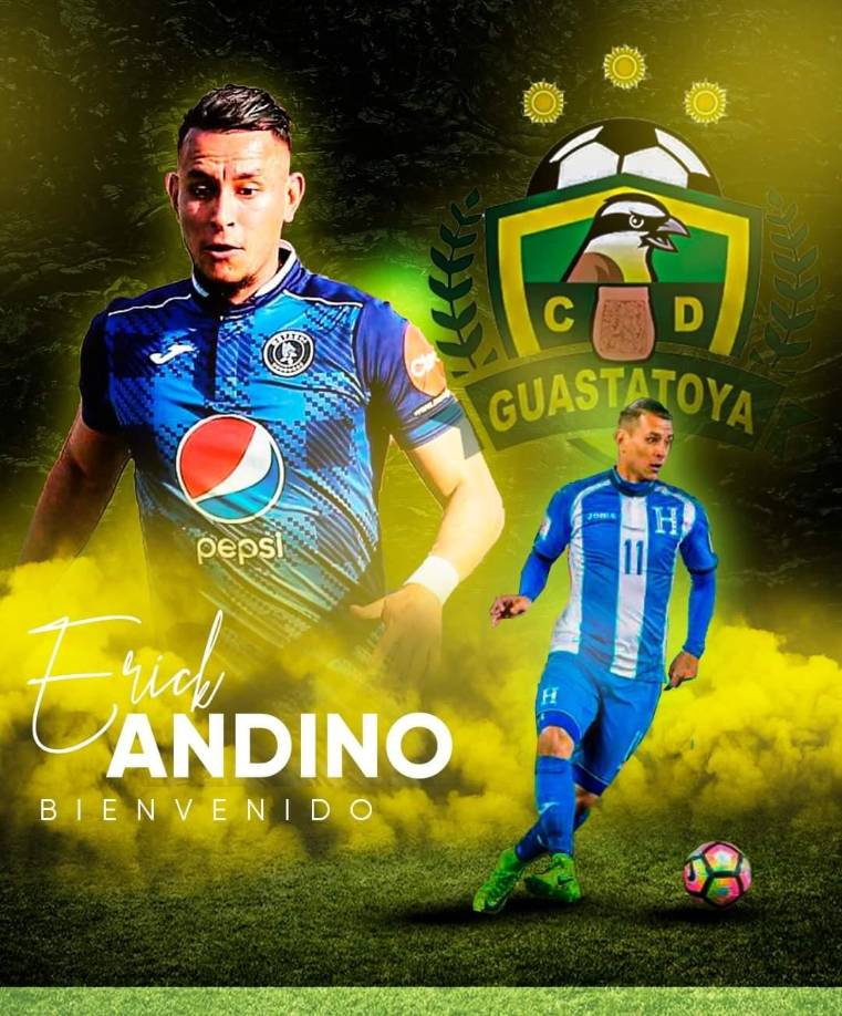 El delantero hondureño Erick Andino fue anunciado como nuevo jugador del Guastatoya de Guatemala. Llega procedente del Honduras Progreso.