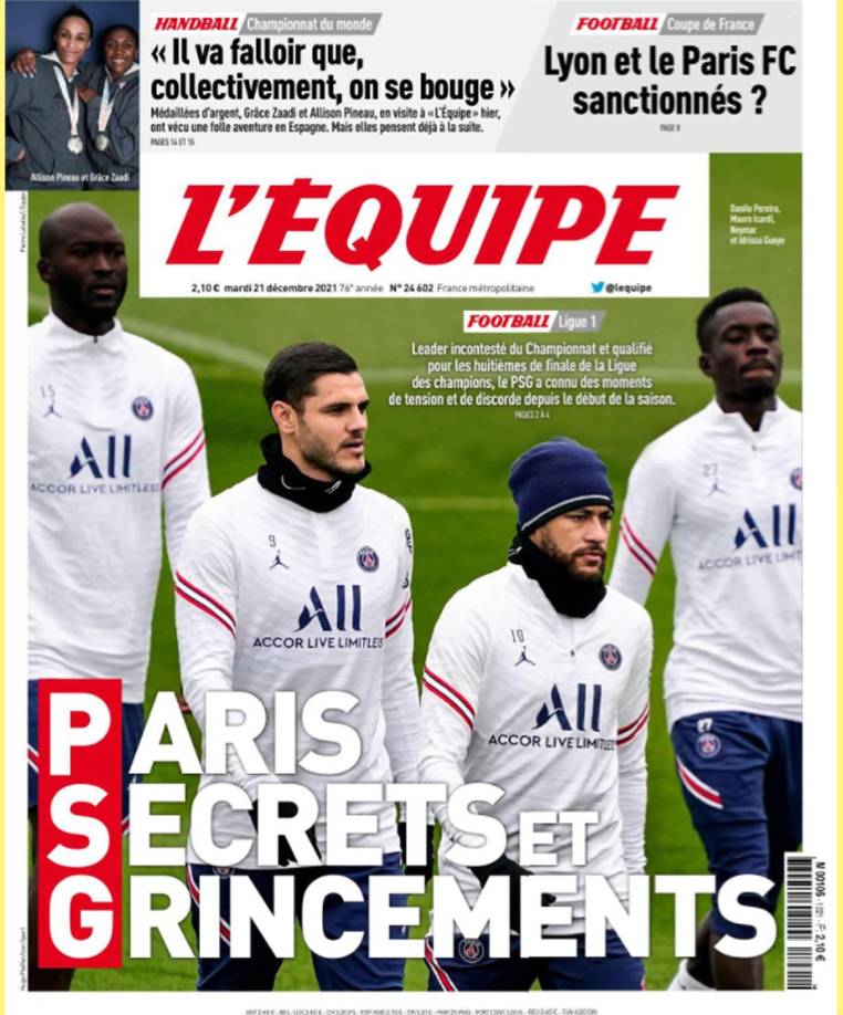 El diario francés L’Equipe desvela las tensiones internas del equipo parisino. “Paris: secrets et grincements (París: secretos y chillidos.)”, titular en su portada.