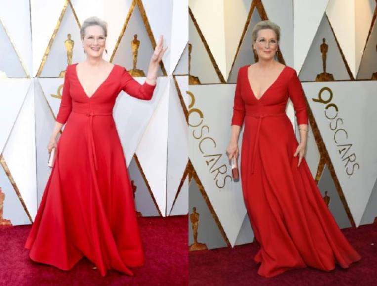 Meryl Streep estuvo entre las favoritas de los internautas con un Dior en rojo encendido que robo miradas en su paso por la alfombra roja.