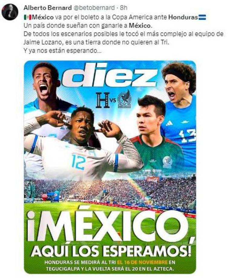 Prensa mexicana compartió la portada de Diario Diez y señalaron que la H será un rival complejo.
