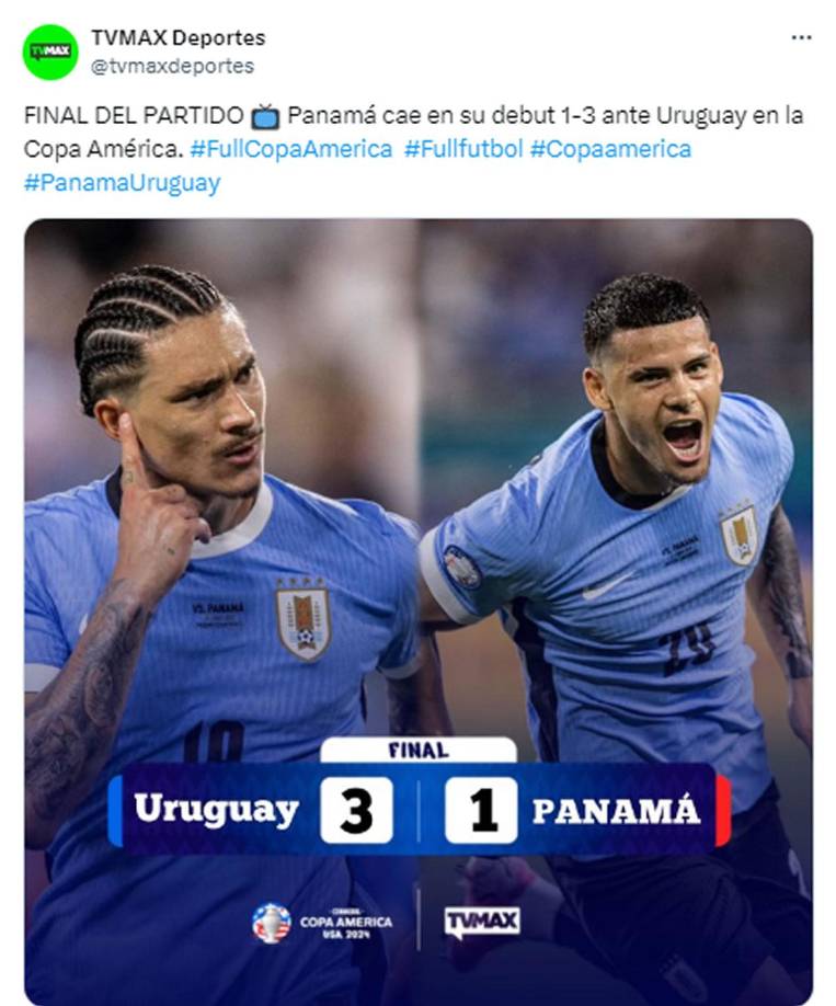 TV MAX - “Panamá cae en su debut 1-3 ante Uruguay en la Copa América”.